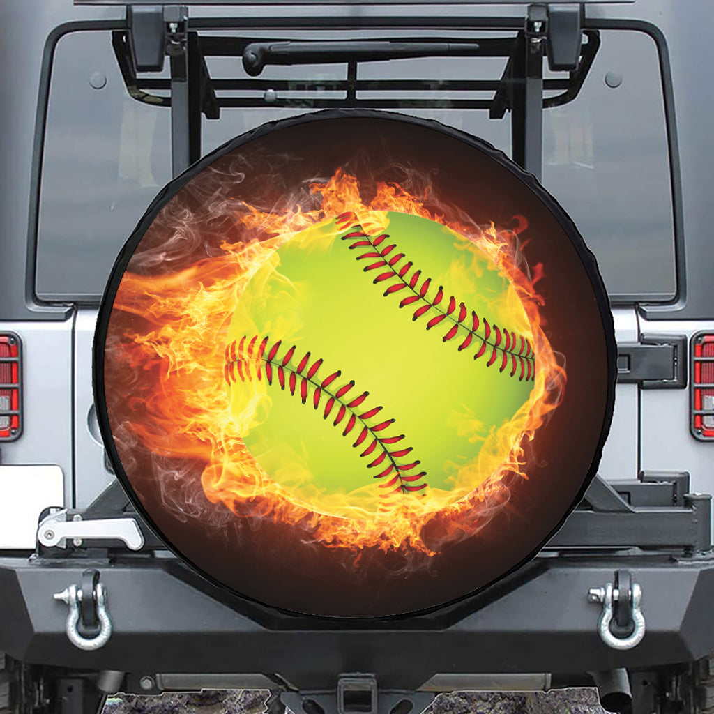 Fireball Softball Print Leather Spare Tire Cover