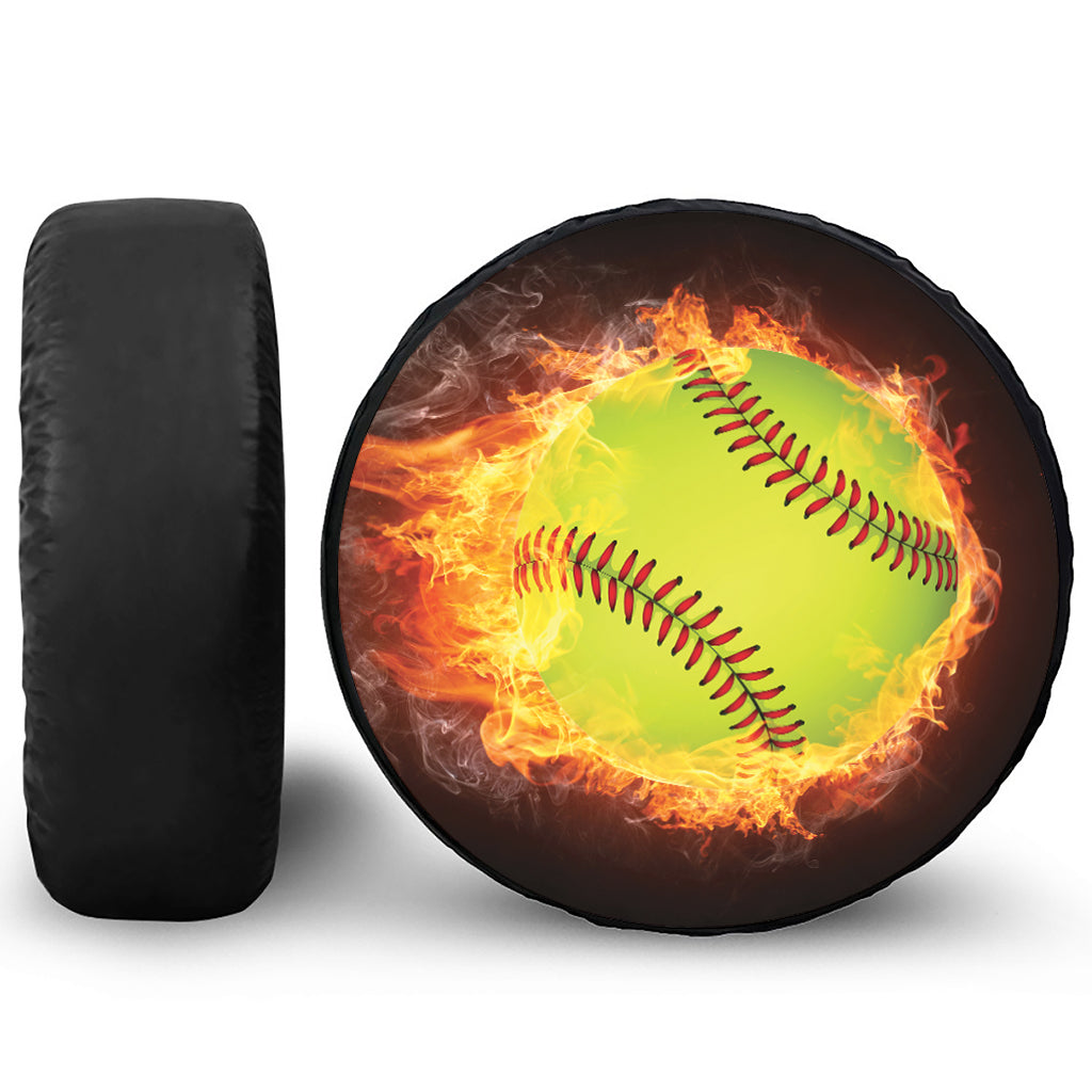 Fireball Softball Print Leather Spare Tire Cover