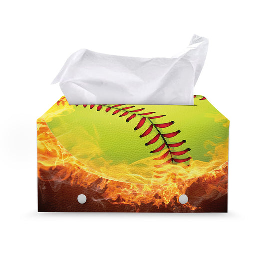 Fireball Softball Print Leather Tissue Box Cover