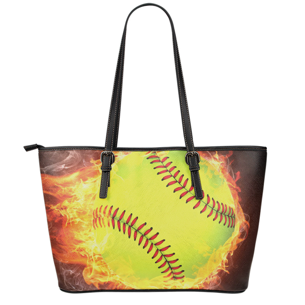 Fireball Softball Print Leather Tote Bag