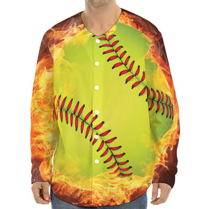 Fireball Softball Print Long Sleeve Baseball Jersey