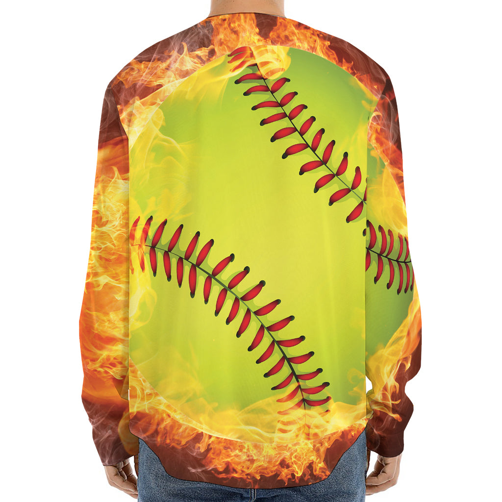 Fireball Softball Print Long Sleeve Baseball Jersey