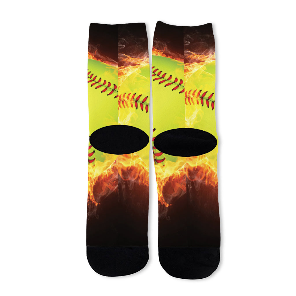 Fireball Softball Print Long Socks