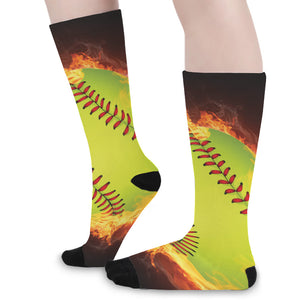 Fireball Softball Print Long Socks