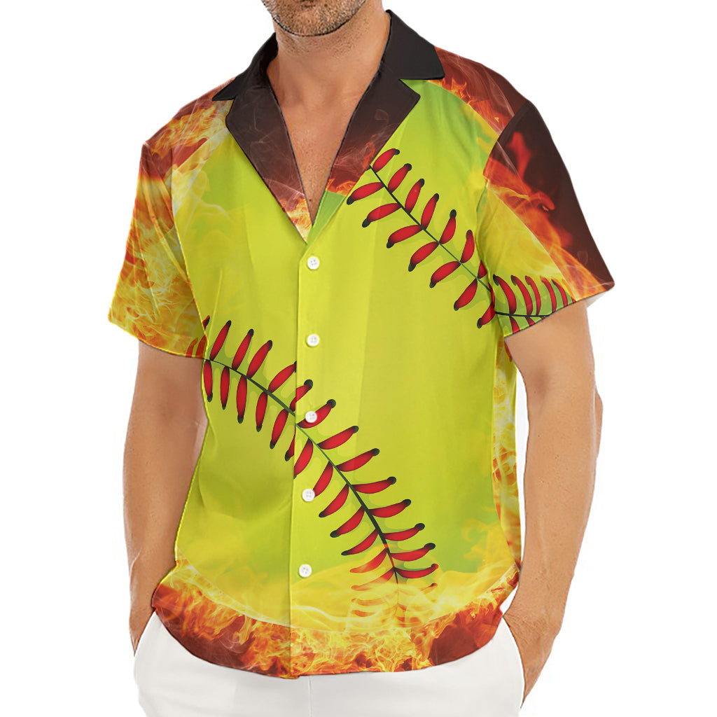 Fireball Softball Print Men's Deep V-Neck Shirt