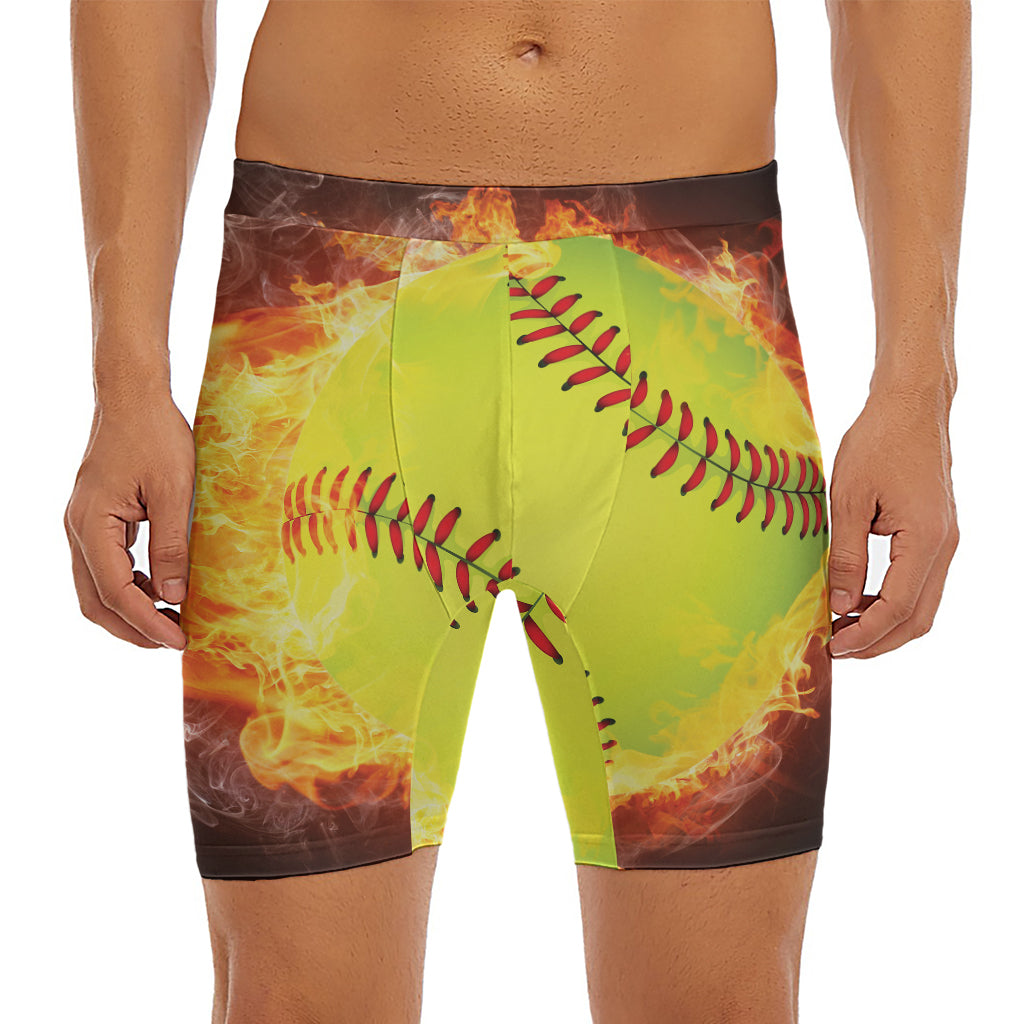 Fireball Softball Print Men's Long Boxer Briefs