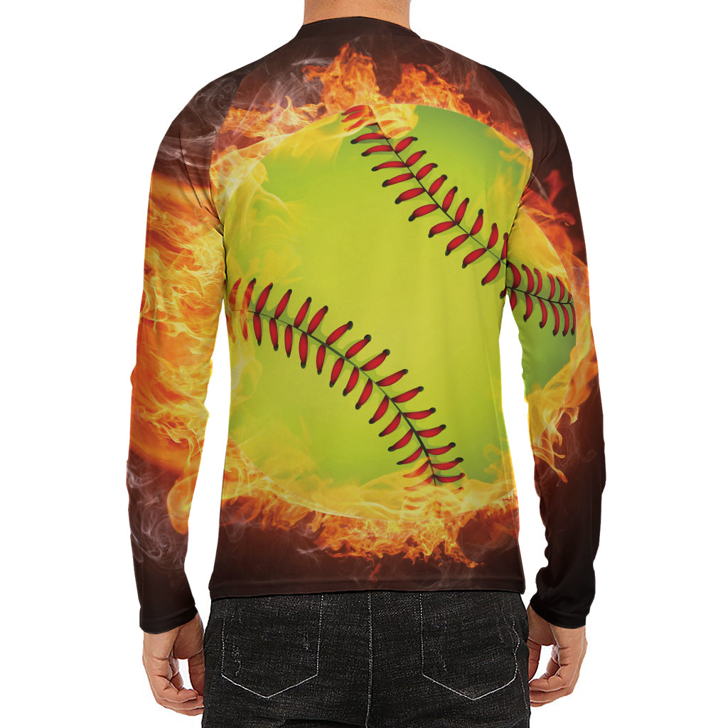 Fireball Softball Print Men's Long Sleeve Rash Guard