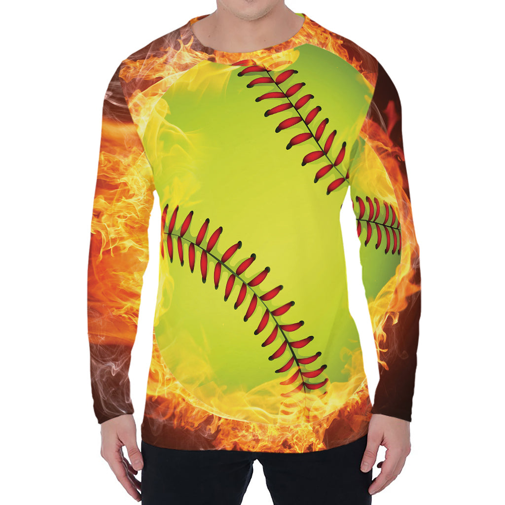 Fireball Softball Print Men's Long Sleeve T-Shirt