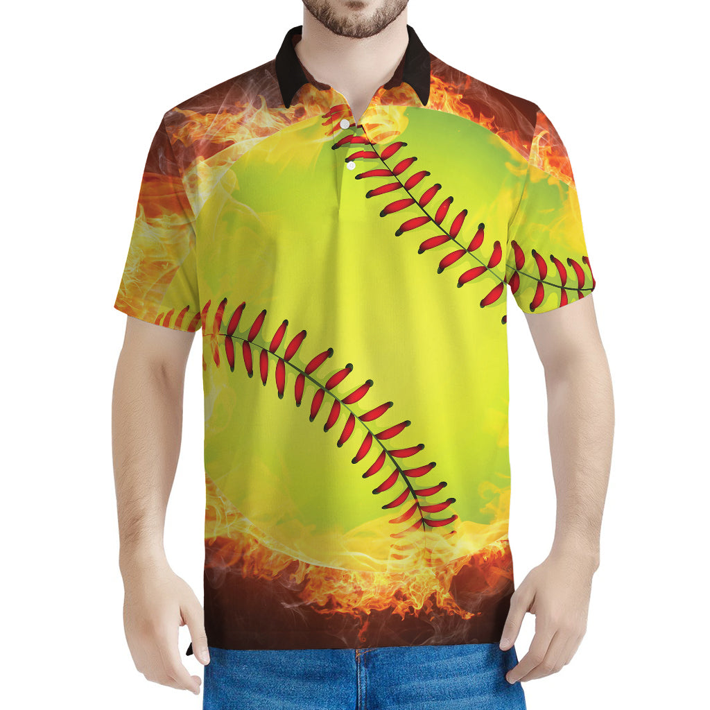 Fireball Softball Print Men's Polo Shirt