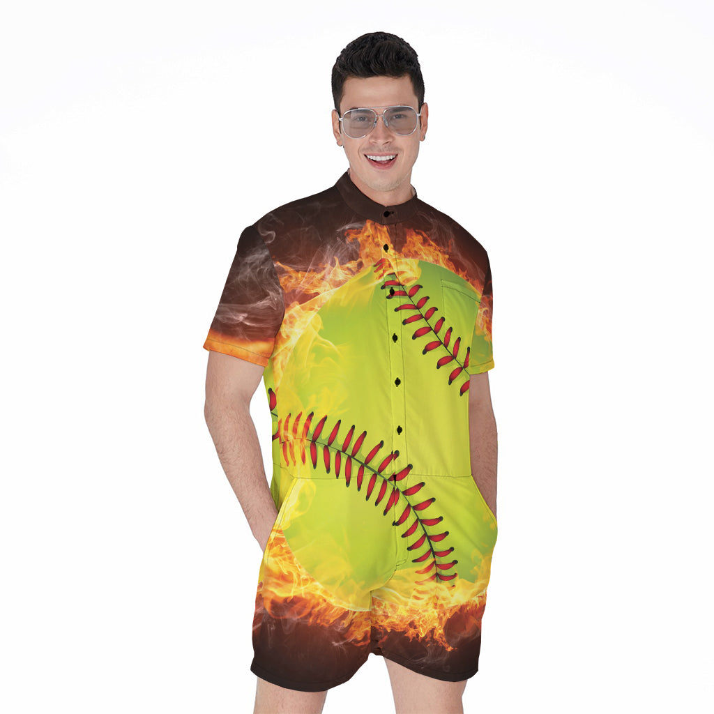 Fireball Softball Print Men's Rompers