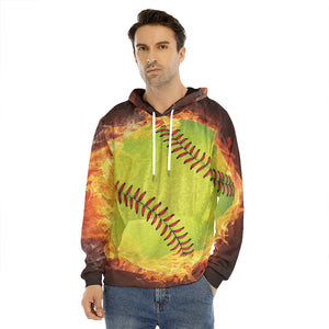 Fireball Softball Print Men's Velvet Pullover Hoodie