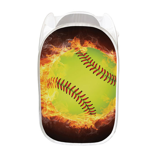 Fireball Softball Print Mesh Laundry Hamper