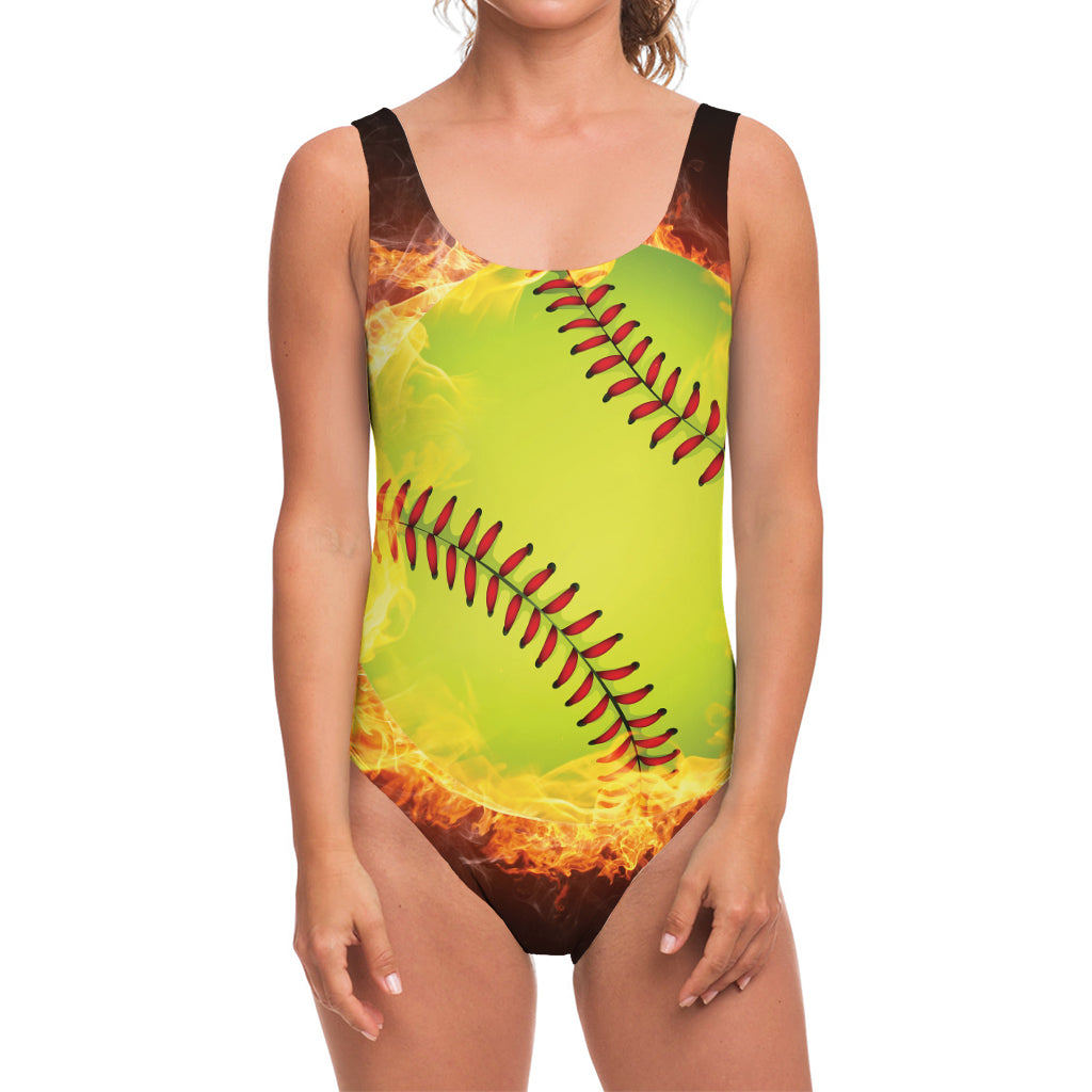 Fireball Softball Print One Piece Swimsuit