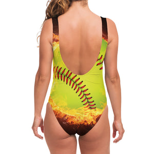 Fireball Softball Print One Piece Swimsuit