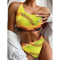 Fireball Softball Print One Shoulder Bikini Set