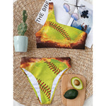 Fireball Softball Print One Shoulder Bikini Top