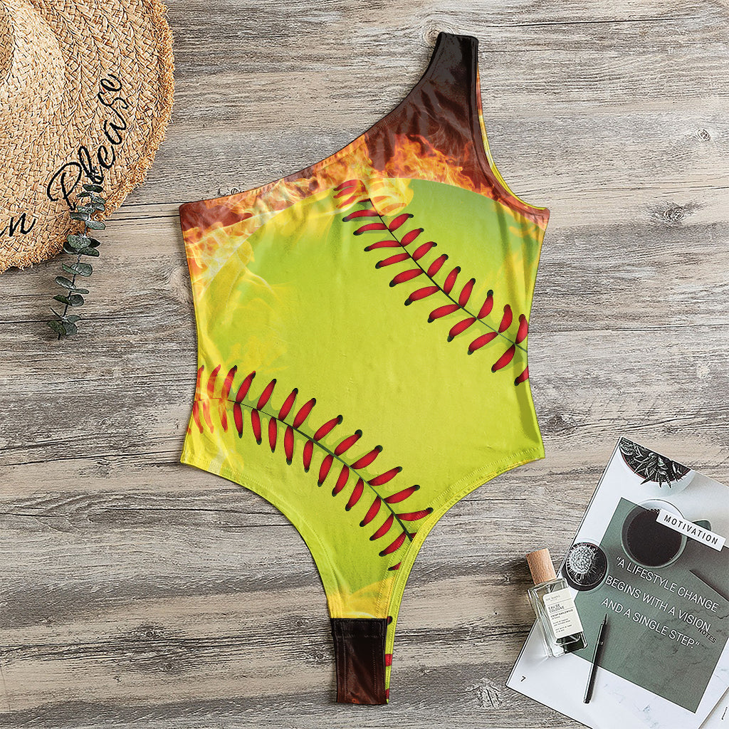 Fireball Softball Print One Shoulder Bodysuit