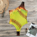 Fireball Softball Print One Shoulder Bodysuit