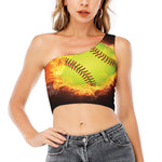 Fireball Softball Print One Shoulder Crop Top