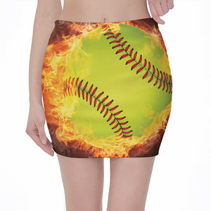 Fireball Softball Print Pencil Mini Skirt