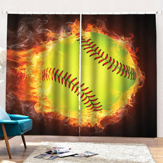 Fireball Softball Print Pencil Pleat Curtains