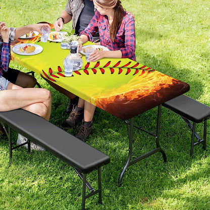 Fireball Softball Print Picnic Table Cover