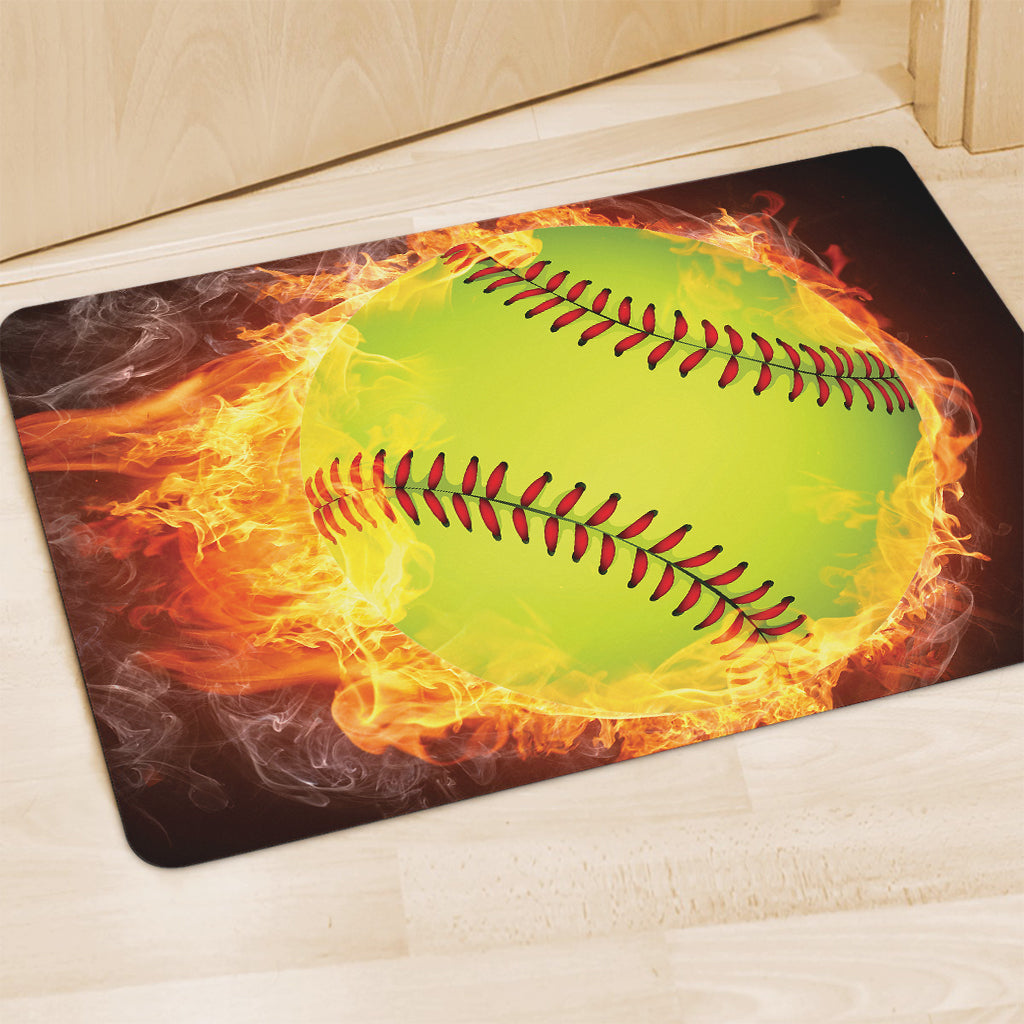 Fireball Softball Print Polyester Doormat