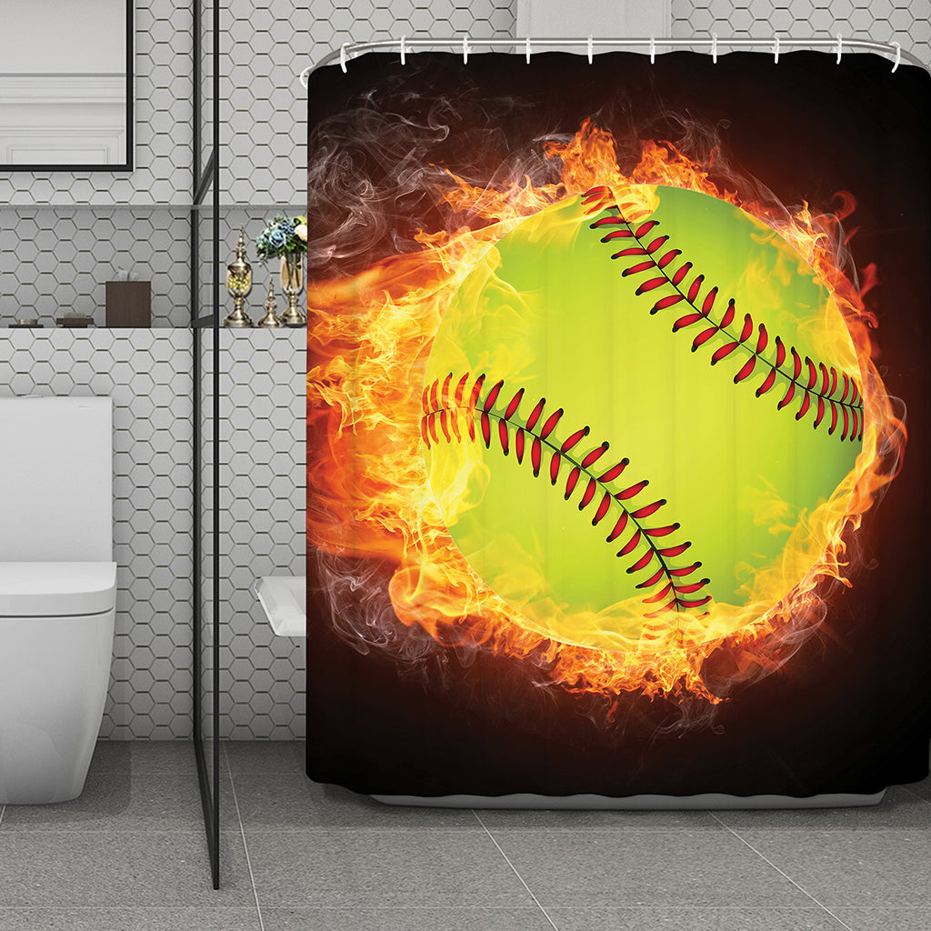 Fireball Softball Print Polyester Shower Curtain