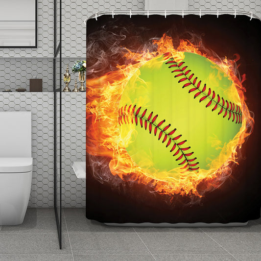Fireball Softball Print Polyester Shower Curtain