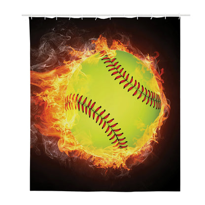 Fireball Softball Print Polyester Shower Curtain