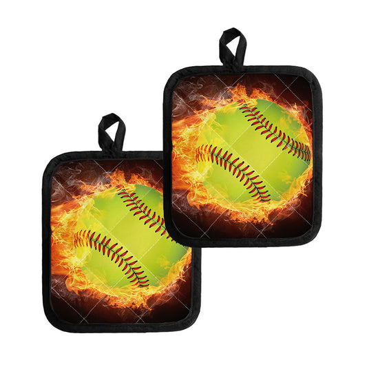 Fireball Softball Print Pot Holders