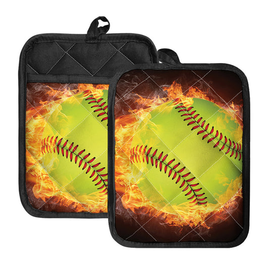 Fireball Softball Print Pot Holders With Pocket