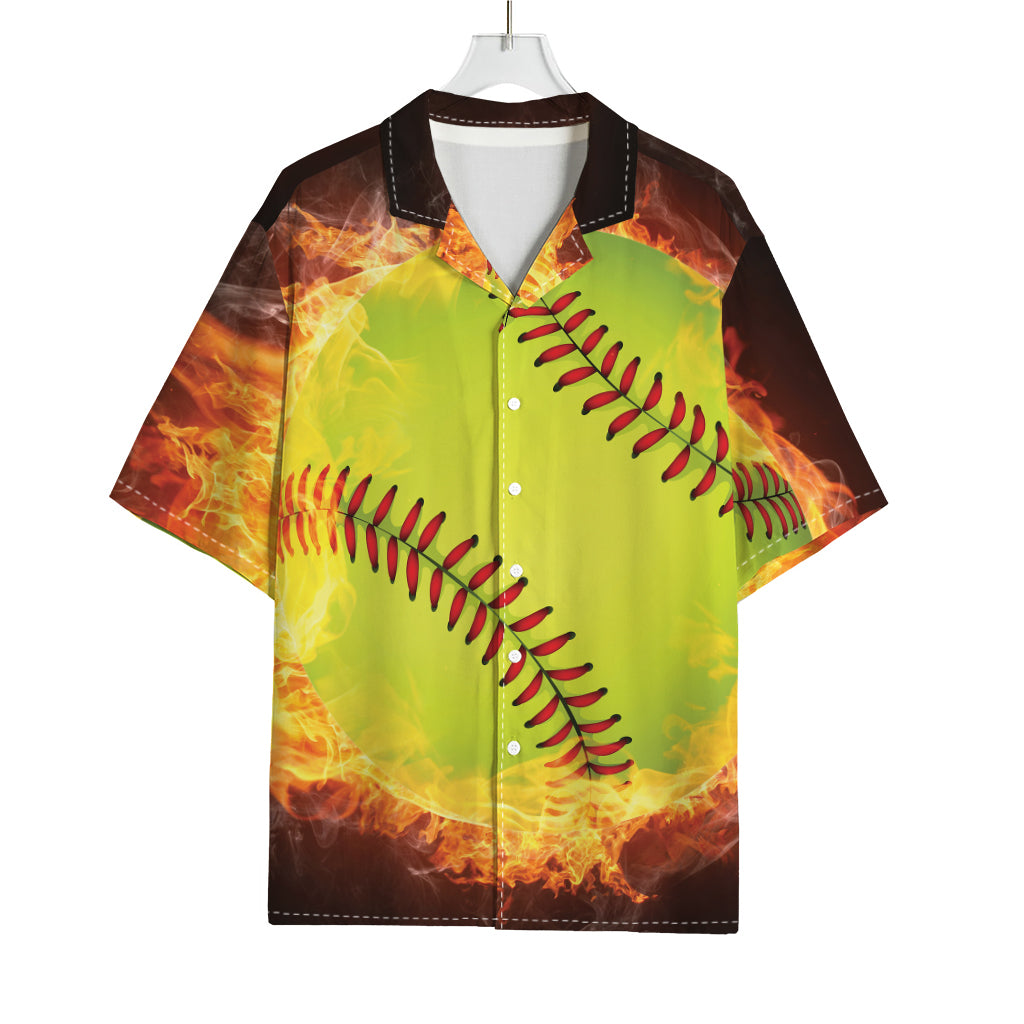 Fireball Softball Print Rayon Hawaiian Shirt