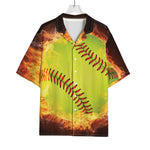 Fireball Softball Print Rayon Hawaiian Shirt