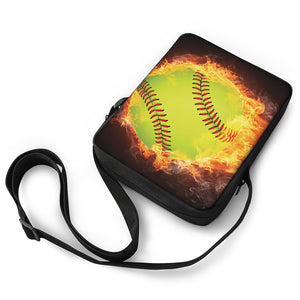 Fireball Softball Print Rectangular Crossbody Bag