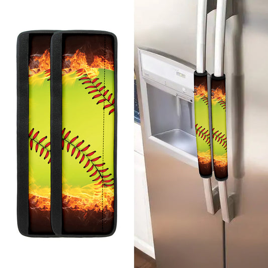 Fireball Softball Print Refrigerator Handle Covers