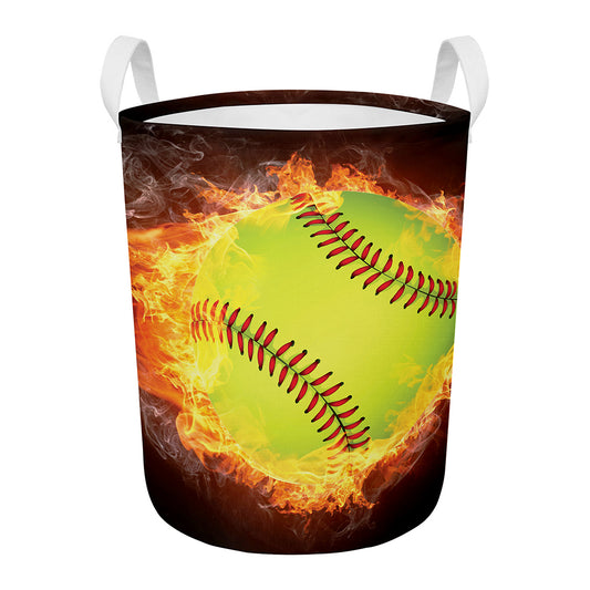 Fireball Softball Print Round Laundry Basket