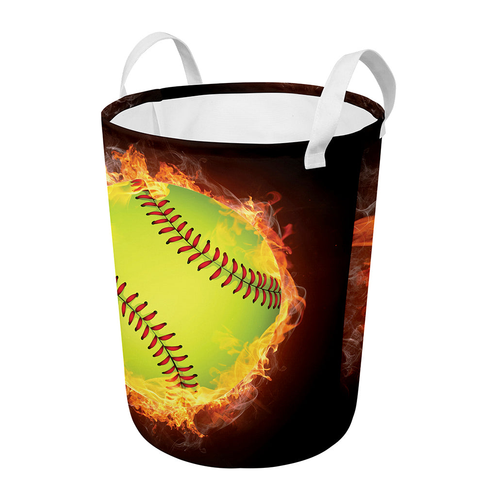 Fireball Softball Print Round Laundry Basket