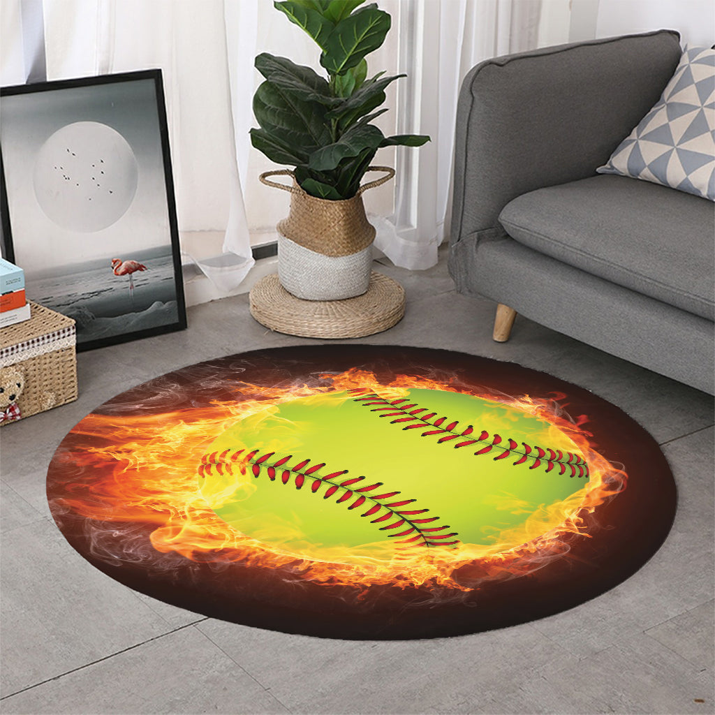 Fireball Softball Print Round Rug