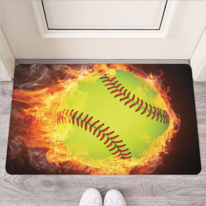 Fireball Softball Print Rubber Doormat