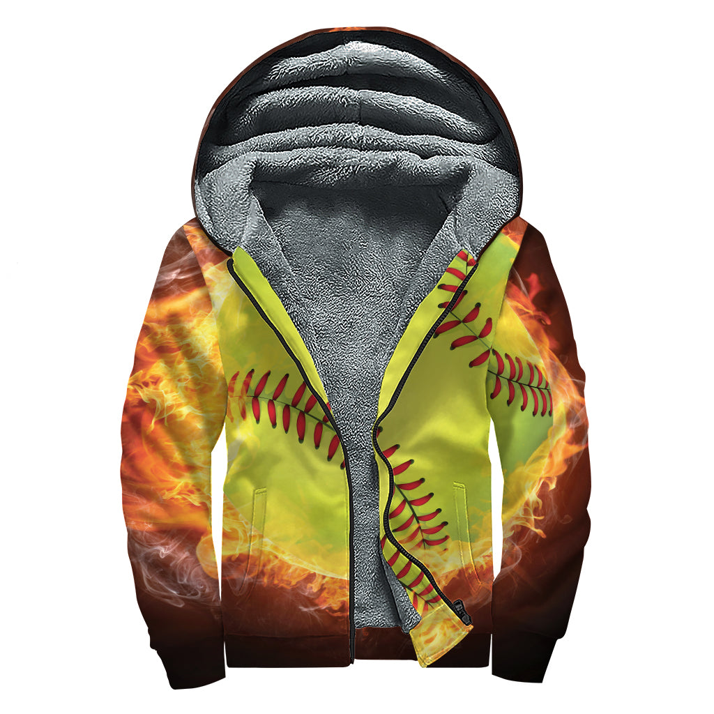 Fireball Softball Print Sherpa Lined Zip Up Hoodie