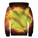 Fireball Softball Print Sherpa Lined Zip Up Hoodie