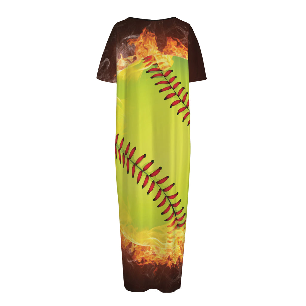 Fireball Softball Print Short Sleeve Long Nightdress