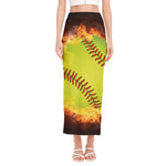 Fireball Softball Print Side Slit Maxi Skirt