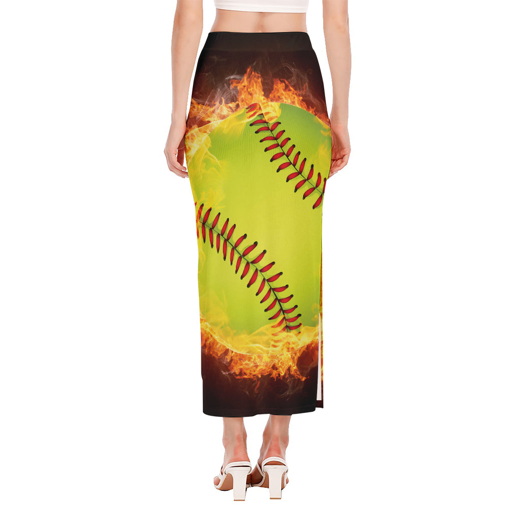 Fireball Softball Print Side Slit Maxi Skirt