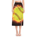 Fireball Softball Print Side Slit Midi Skirt