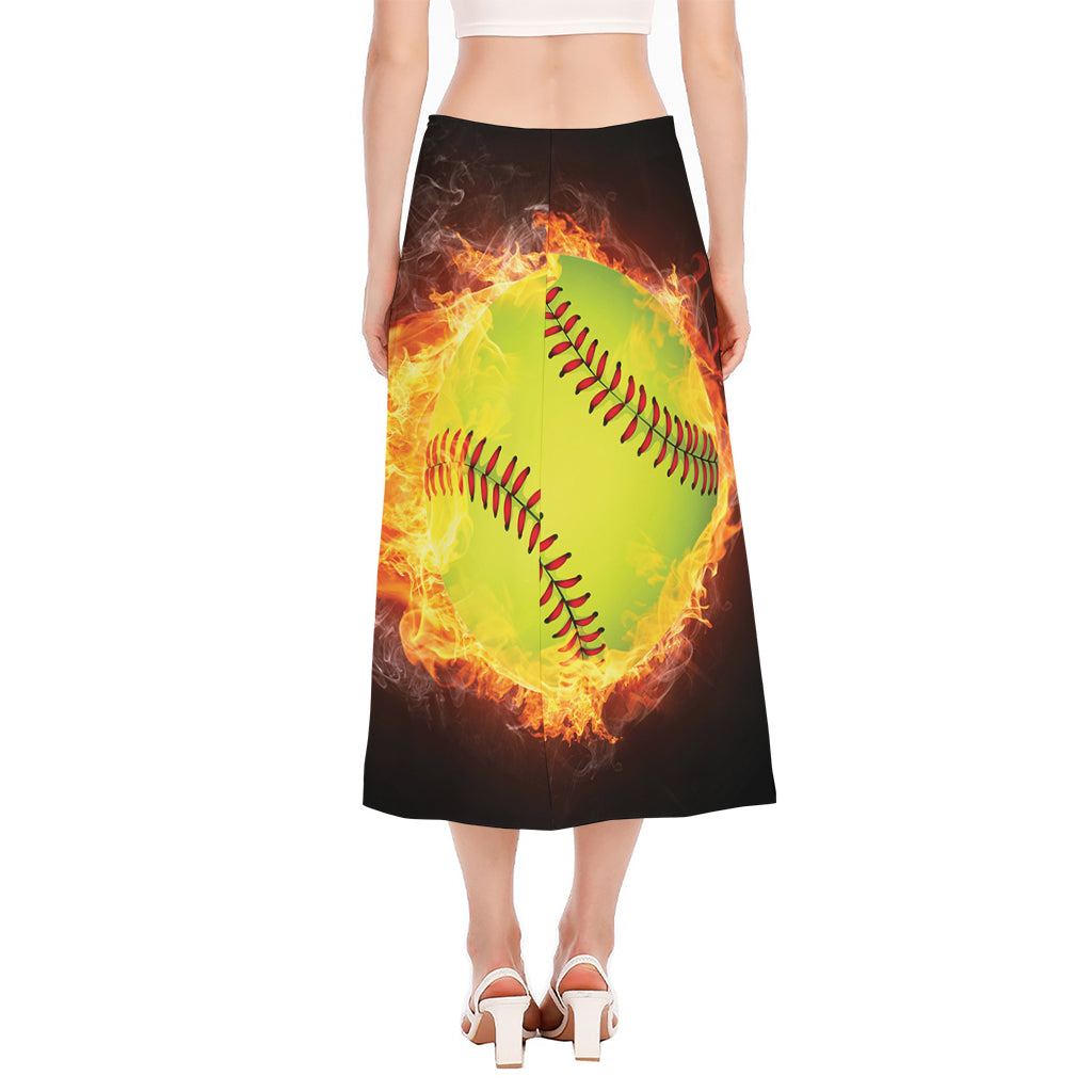 Fireball Softball Print Side Slit Midi Skirt