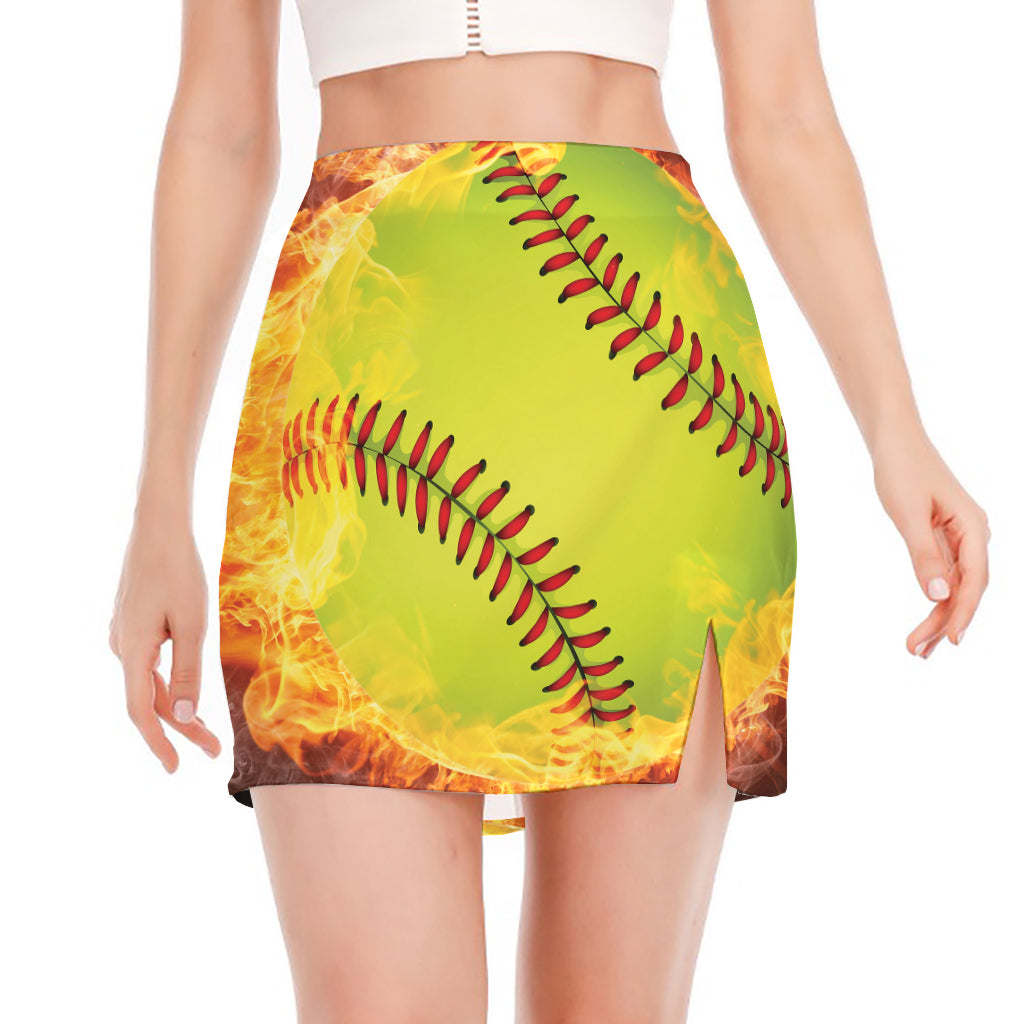 Fireball Softball Print Side Slit Mini Skirt