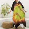 Fireball Softball Print Silk V-Neck Kaftan Dress