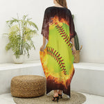 Fireball Softball Print Silk V-Neck Kaftan Dress